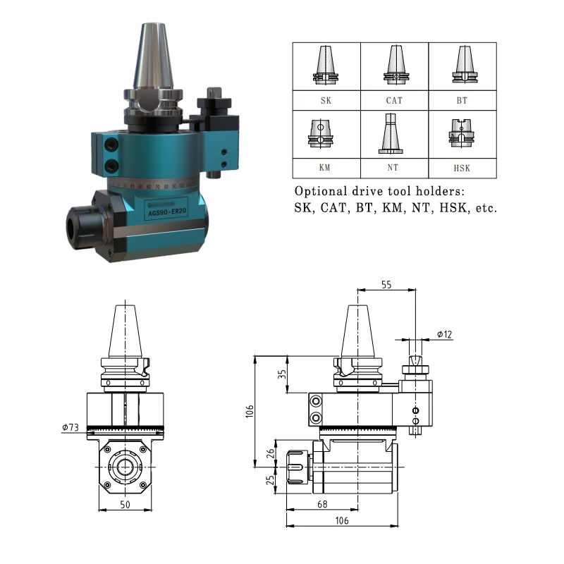 

ISO AGS Angle Milling Head Testa a 90 Gradi Per Cnc Speed 4500RPM Suitable for Various Types of Machine Tools