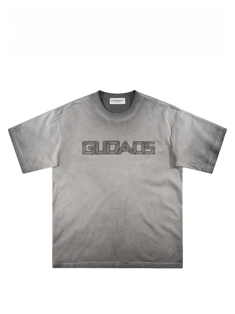 

Мужская футболка BAIRBAOLIY в американском стиле, с коротким рукавом, градиентная, повседневная, модная, городская, дышащая, из смесового хлопка и полиэстера