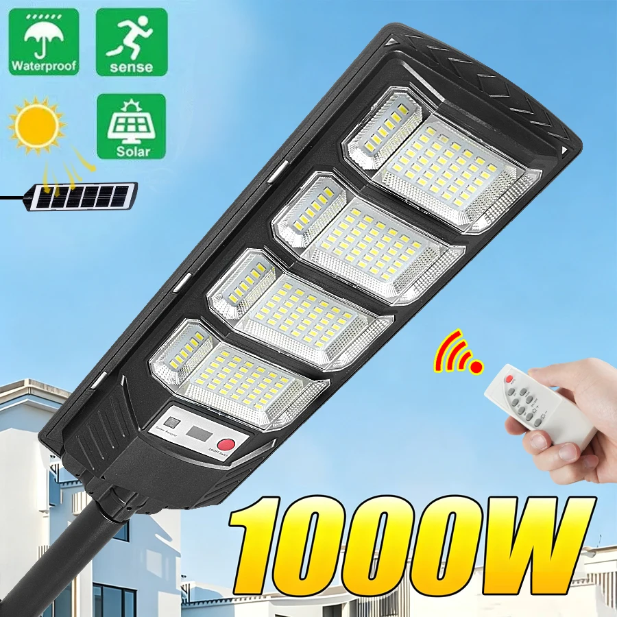 1000W Super Puissant Lumière Solaire Extérieure Haute Puissance Solaire LAMPE À LED 20000LM Extérieure Applique Murale IP65 Étanche Jardin Lampadaire