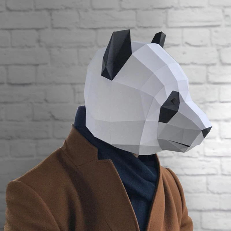 

3D бумажная форма, маска на голову панды, головной убор, модель животного, реквизит для косплея на Хэллоуин, женские и мужские вечерние наряды, маски для рукоделия «сделай сам»