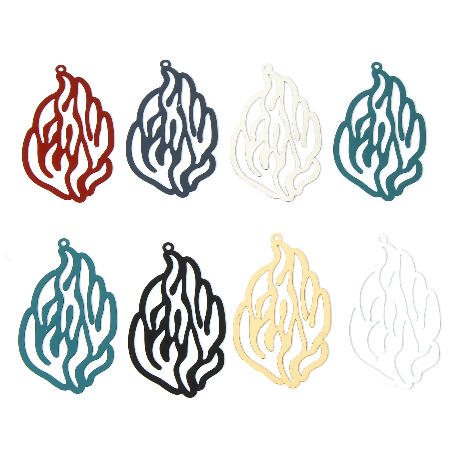 10 PCs Iron Based Alloy Filigree Stamping Pendants Flame Fire Painted Charms For Necklace Earrings Diy Making 5cm x 2.9cm