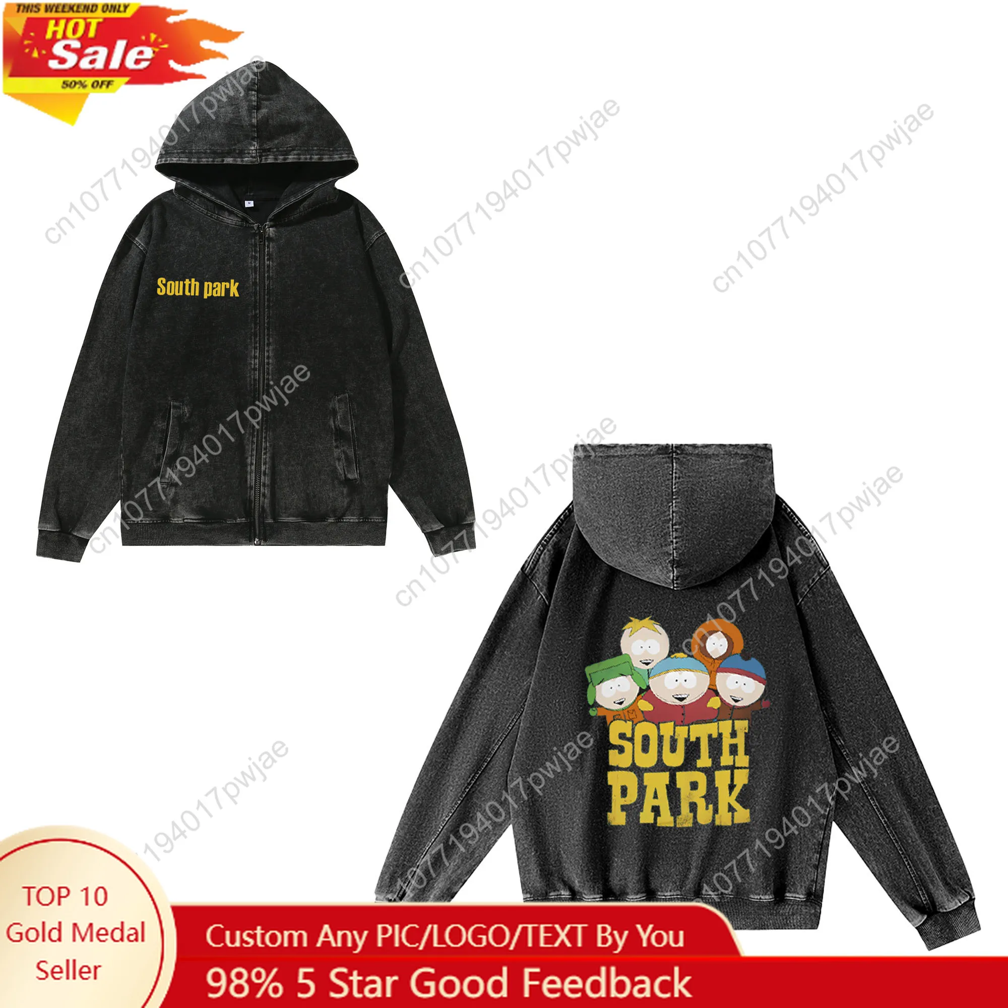 

South Park Animation Comedy Zipper Sweatshirt Man Woman Vintage Hoodies Sweat Shirt With Pocket Full Zip Customized Jacket Tops