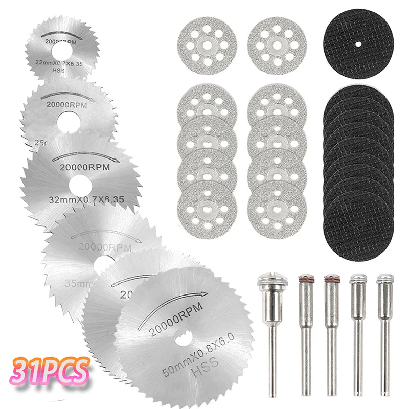 

31pcs HSS Mini Saw Blade Set Abrasive Diamond Cutting Discs Circular Saw Blades for Cut-Off Wheels Diamond Rotary Tool