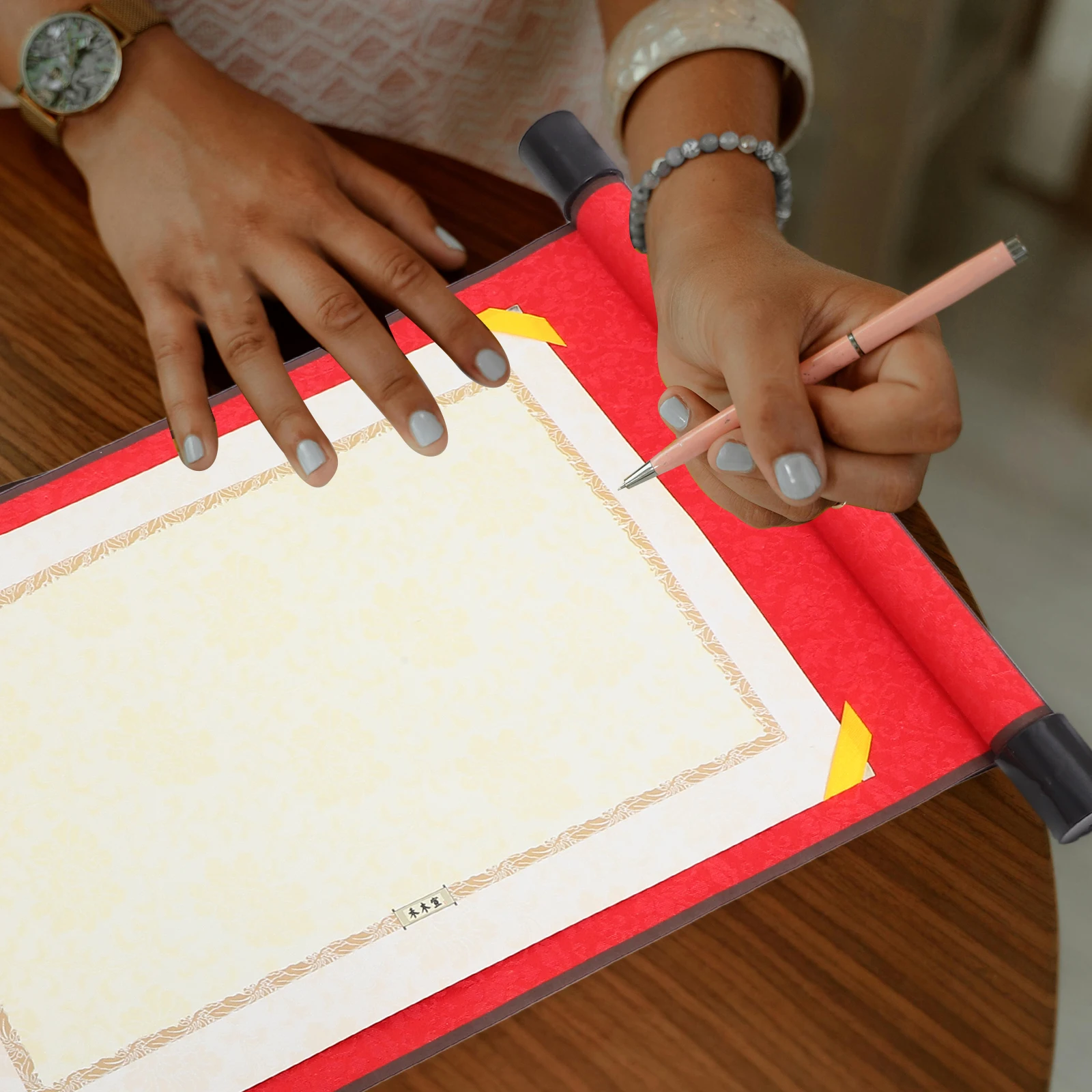 

1Set Red Double Scroll Blank Calligraphy Paper for Brush Ink Painting Watercolor Art Wall Decor Portable Practice Scroll