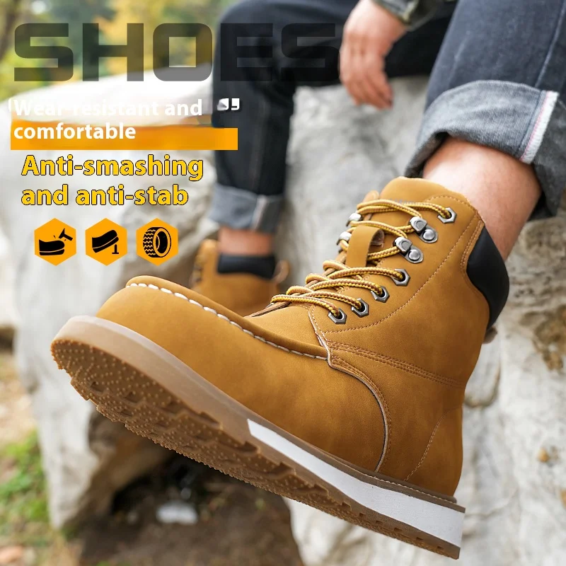 Steel Toe Safety Shoes Men, Lightweight Anti-Puncture Anti-Smash Non Slip Industrial Work Boots Kevlar-Midsole Protective Boots