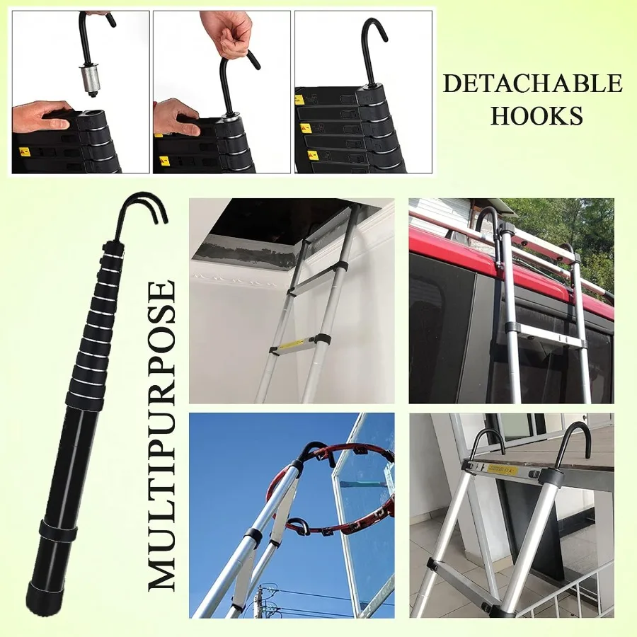 Scala di estensione telescopica telescopica da 16,5 piedi Scala leggera allungabile nera in alluminio per tetto Loft Soffitta Parete RV Interio