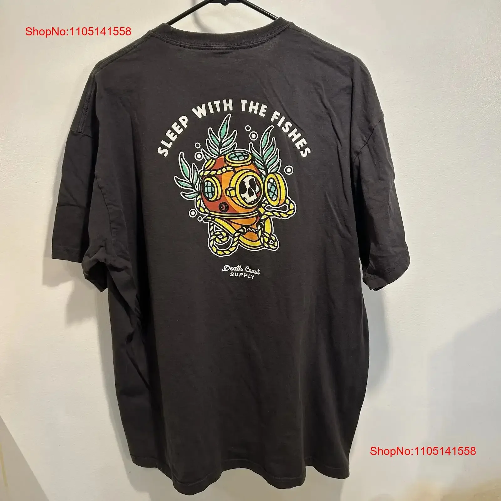 

Death Coast Supply Sleep With The Fishes Skull Diver Print T Shirt XXL vintage Washed designer clothes Soft Breathable Stylish