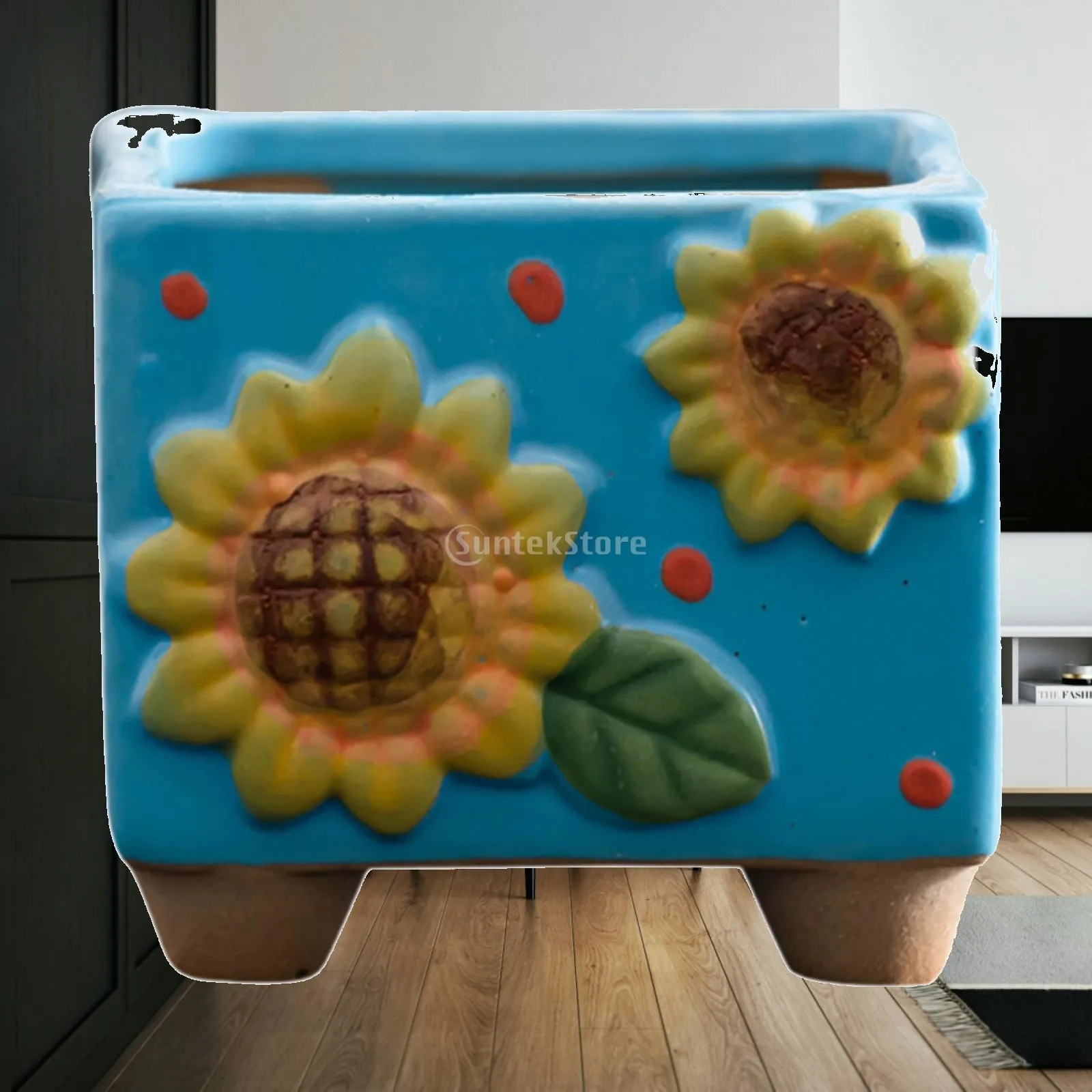 Ceramic Sunflower Planter Decorative Plant Pot Desktop Ornament Home Decoration Small Square Flower Pot for Patio Entryway