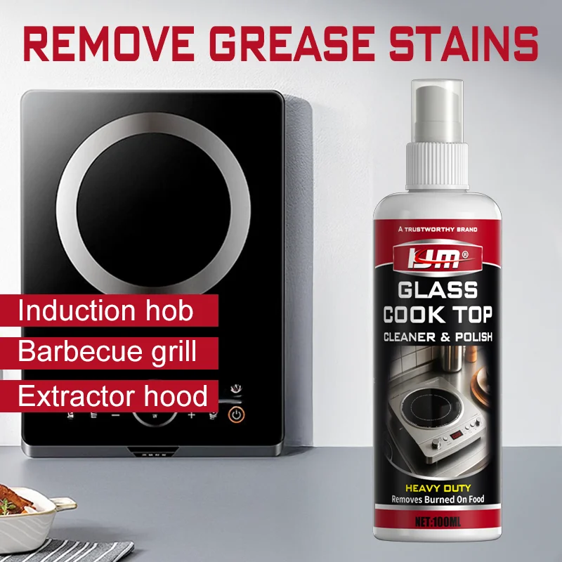KJM 100ML Heavy-Duty Cooktop Cleaner And Polish for Glass Stovetops Induction Hobs Range Hoods - Kitchen Grease Remover