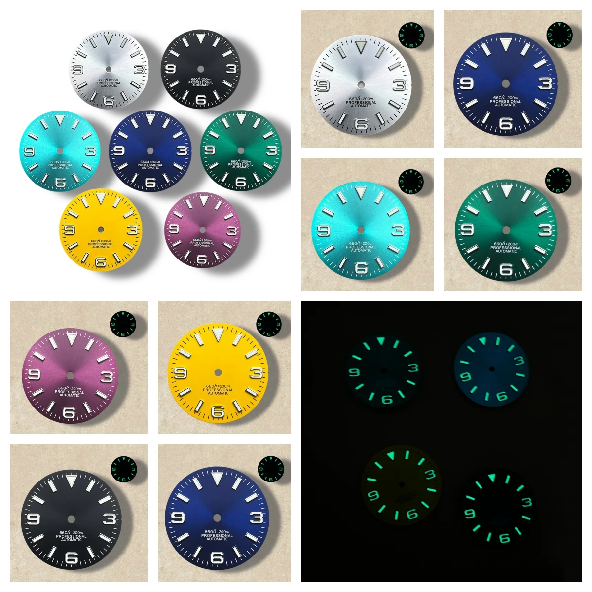 

28.5mm S Logo Ex plorer Sunray Dial Fit NH35/NH36/4R/7S Movement Green Luminous Watch Modification Accessories 3/3.8/4O'clock