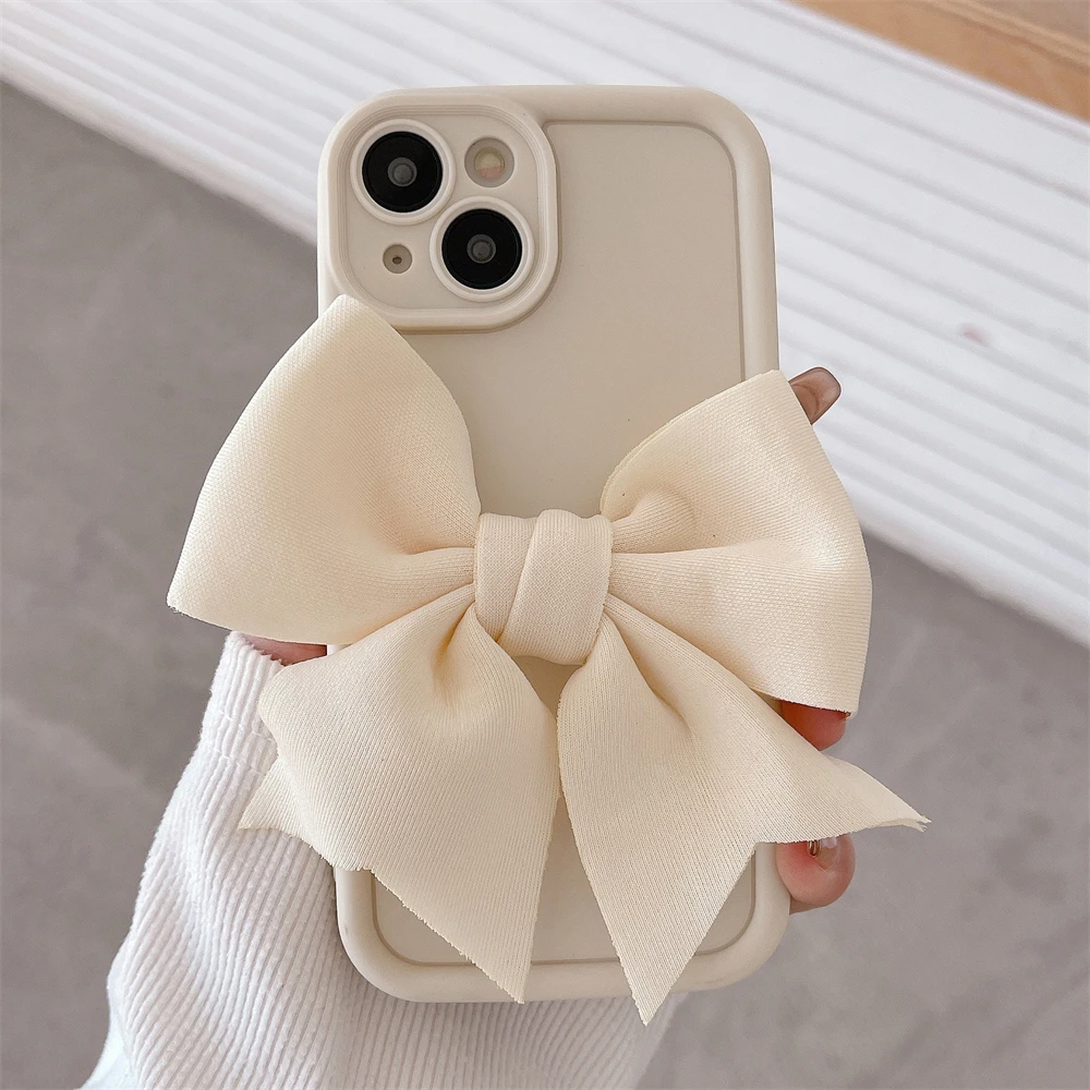 Korean Cute 3D Bowknot Candy Phone Case For iPhone 15 13 14 12 Pro Max 16 Pro Max 11 Simple Shockproof Protective Cover Gift