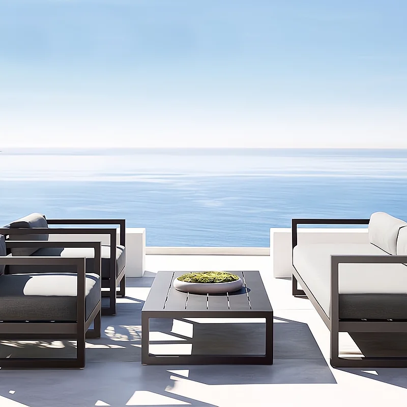 High Quality Luxury Aluminum Outdoor All Weather Garden Furniture Sofa With Waterproof Cushion Outside Patio Sofa