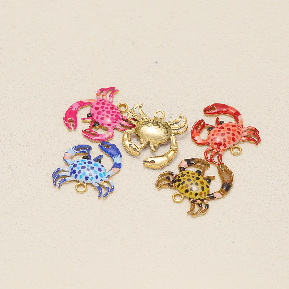 4 Stück Gold Edelstahl Emaille Krabben Anhänger für DIY Niedliche Schmuckherstellung Kinder Ohrringe Armbänder Zubehör – Detail 4