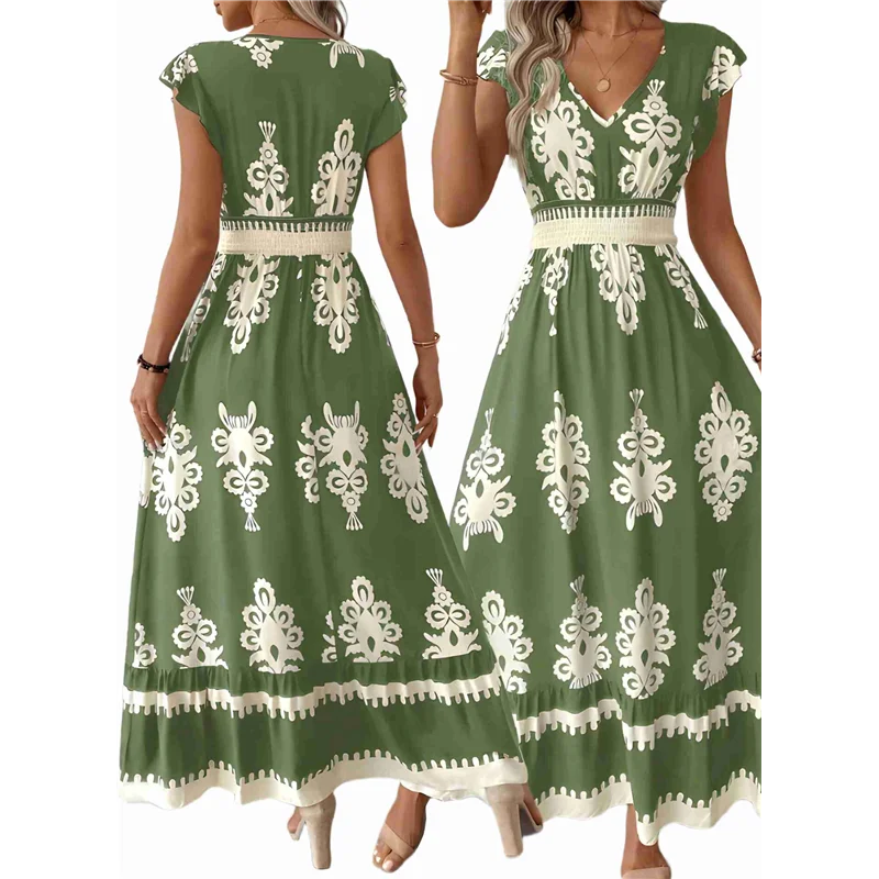 فساتين صيفية CYL للنساء 2025 فستان كاجوال بأكمام مكشكشة فساتين شاطئ بوهو