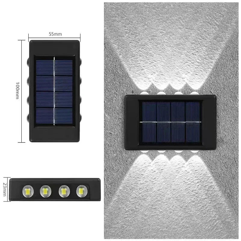 LED-lamp op zonne-energie, waterdichte wandlamp voor buiten, hekverlichting van zonsondergang tot zonsopgang voor zomertuin, veranda, loopbrug, camping, huis, december