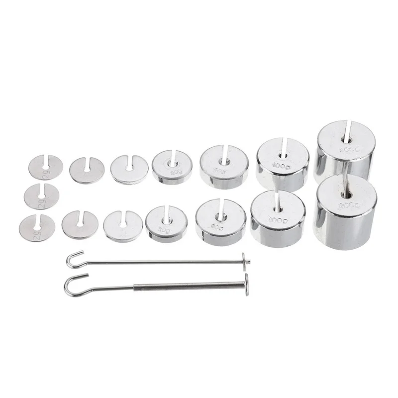 17Pcs/Set 2g-200g Metal Slotted Weight Set Scale Balance Calibration with Hanger Case Physics Experiment