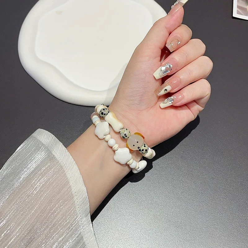 Cute Dog Ceramic Beaded Bracelet for Xiaomi Mi Band 9 8 7 Pro 6 5 4 3 Elastic Wristband for Mi Band 7 Strap Handmade Accessories