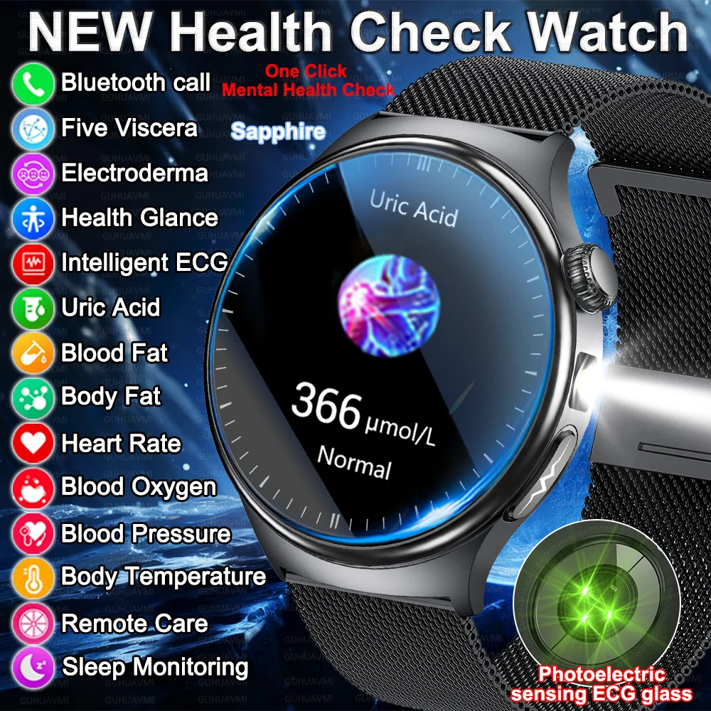 Nouvelle montre connectée 2026 pour diagnostic précis, avec mesure de la graisse corporelle, ECG, oxygène sanguin, pression artérielle, santé et sport, écran HD AMOLED, appels Bluetooth, pour homme et femme