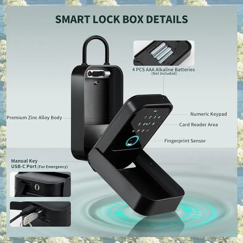 

New-Smartlock Box For House Key With 5 Unlocking Methods Fingerprint,App Control, Access Card, Password,Suitable For Office