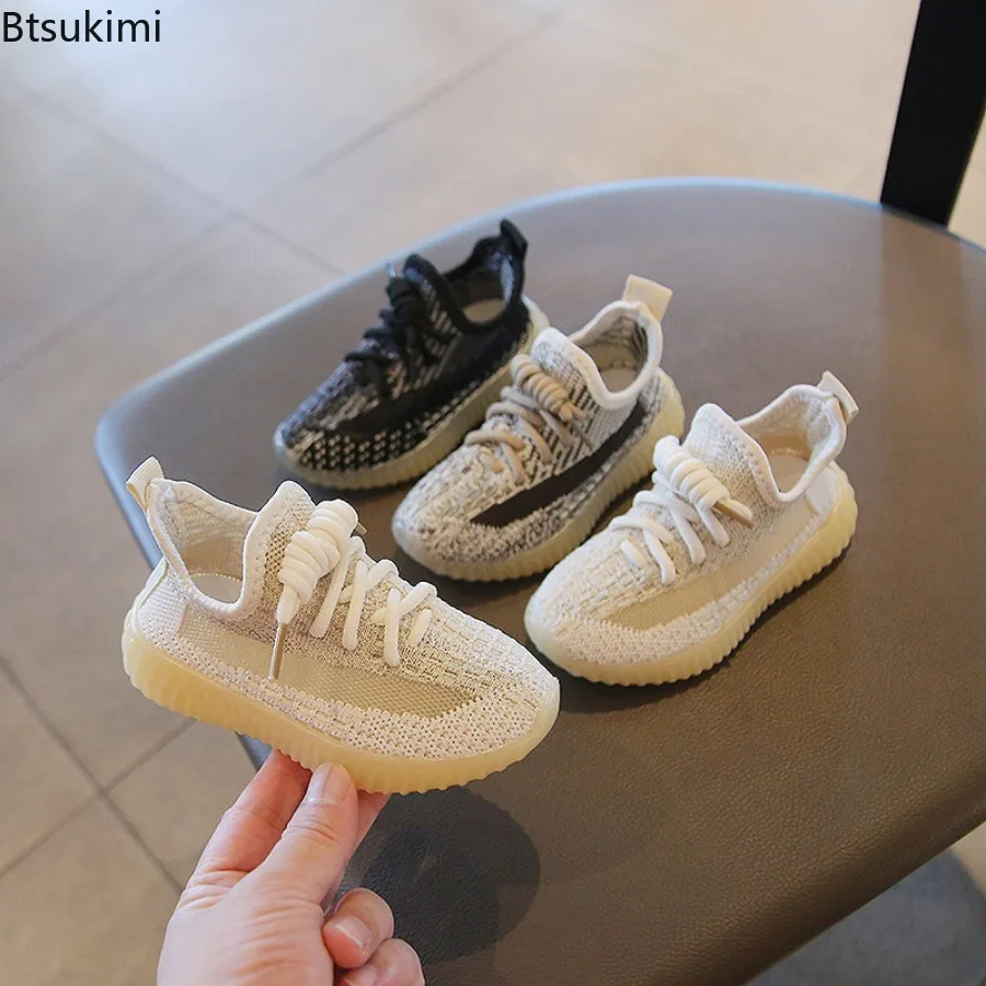 Kids Spring and Autumn Sneakers Soft Breathable Running Knitting Infant Teenage Mesh Sports Boy Girl Lightweight Coconut Shoes