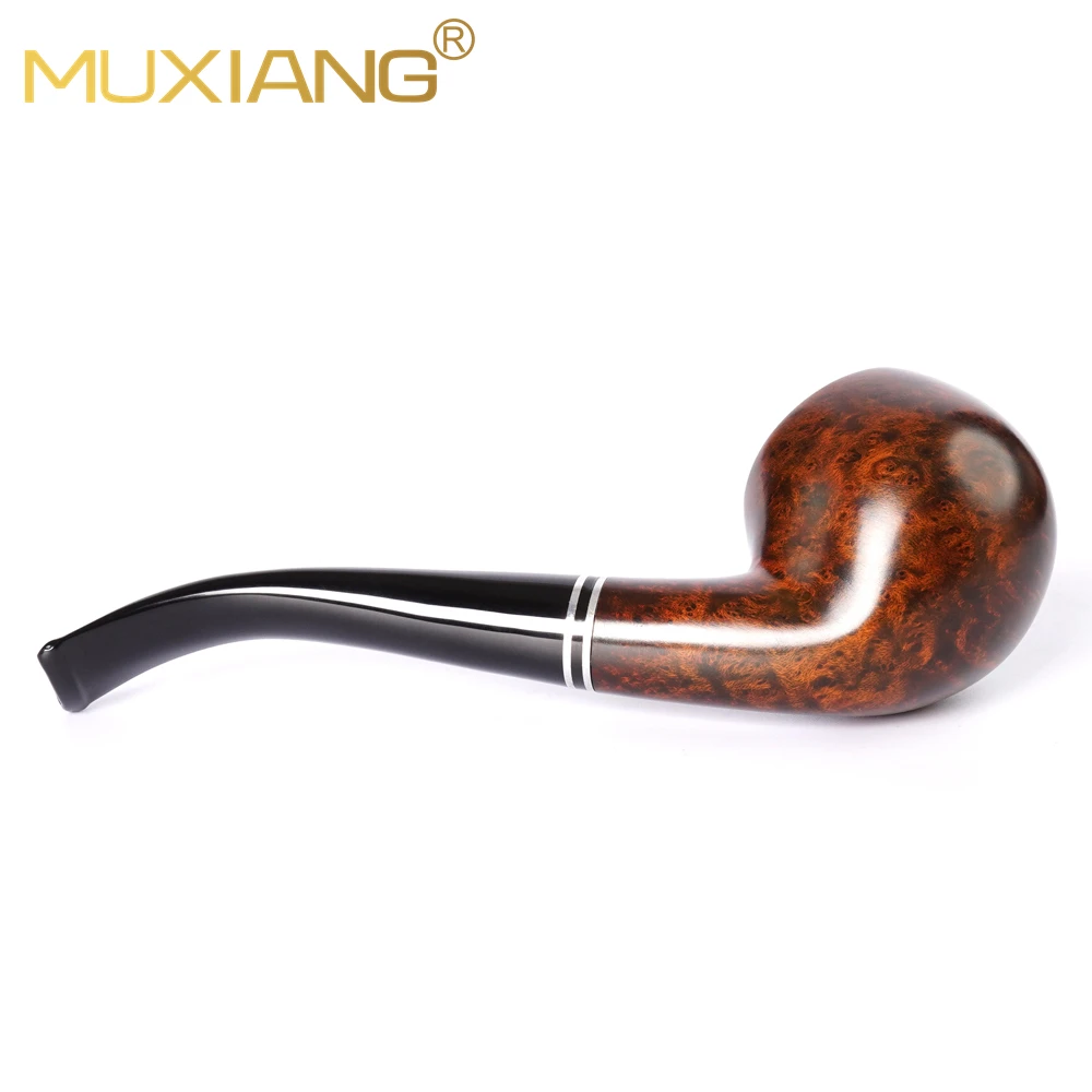 MUXIANG handmade briar tobacco pipe Holmes curved handle pipe acrylic pipe mouth 9mm pipe channel smoking pipe Father\'s Day gift