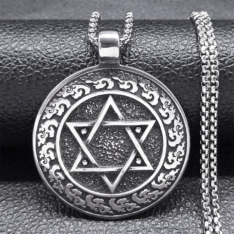 

King Solomon Hexagram Amulet Necklace for Women Men Stainless Steel Silver Color Jewish Star of David Pendant Jewelry NZZ394S06