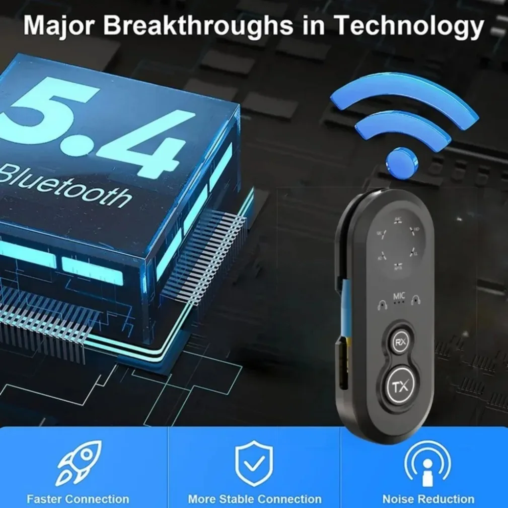 

Bluetooth 5.4 Аудио передатчик Приемник 3,5 мм разъем AUX Беспроводной аудиоадаптер Поддержка Aptx AAC SBC HD LL Для ТВ Автомобильный ПК Динамик