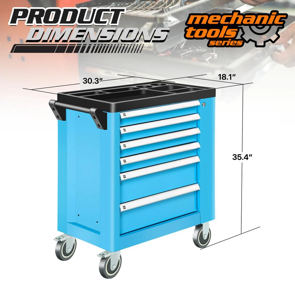 Blue 6-Drawer Rolling Tool Chest, Locking Removable Drawers Tool Cabinet For Home/Factory