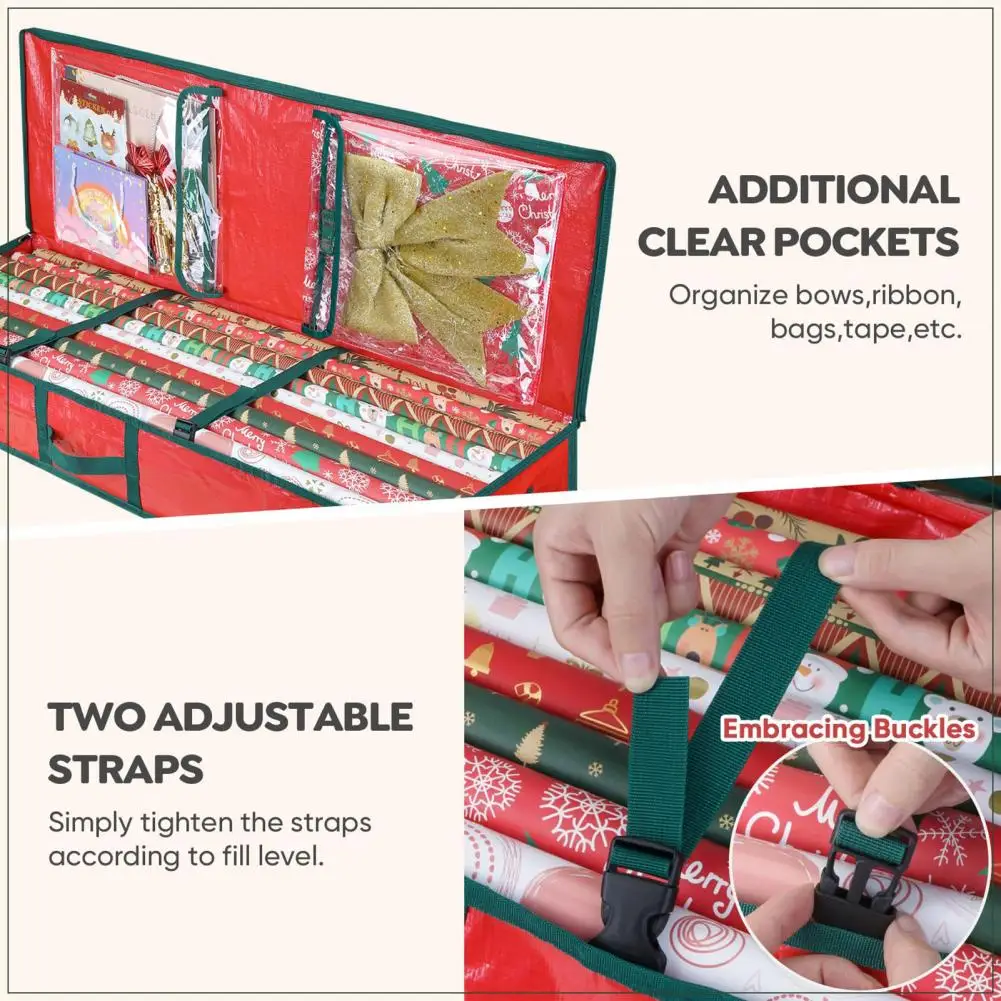 All-in-one Gift Wrap Organizer Extra-wide Roll Storage Solution Durable Christmas Wrapping Paper Storage Bag with for Gift