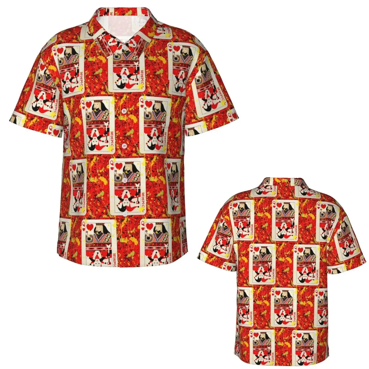 Casino Nights Red Queen Of Hearts Hawaiian Shirts Casual Men Short Sleeve Shirt for Summer Beach Men's Lapel Tops
