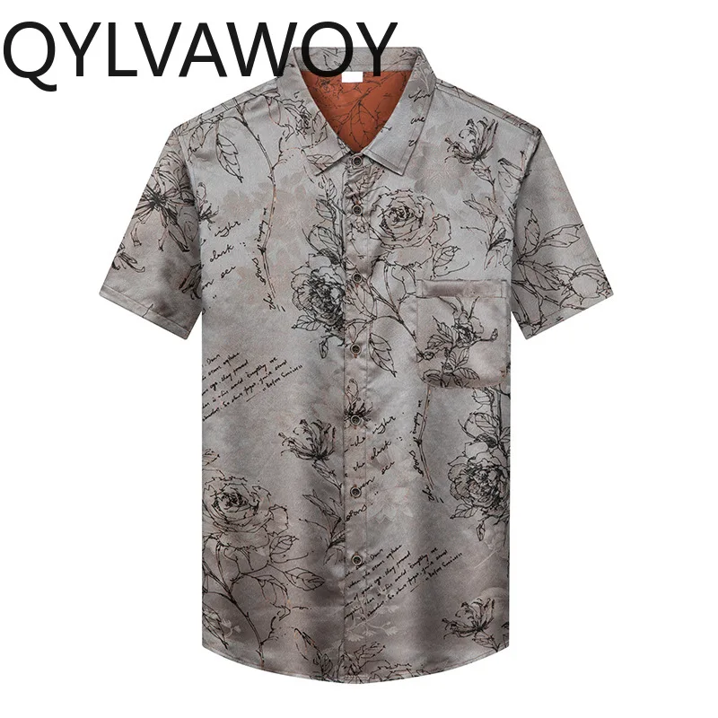 

QYLVAWOY 100% Mulberry Silk Men's Shirts 2025 New Summer Shirts Short Sleeves Xiangyunsha Tops Printed Shirt Loose Ropa Hombre