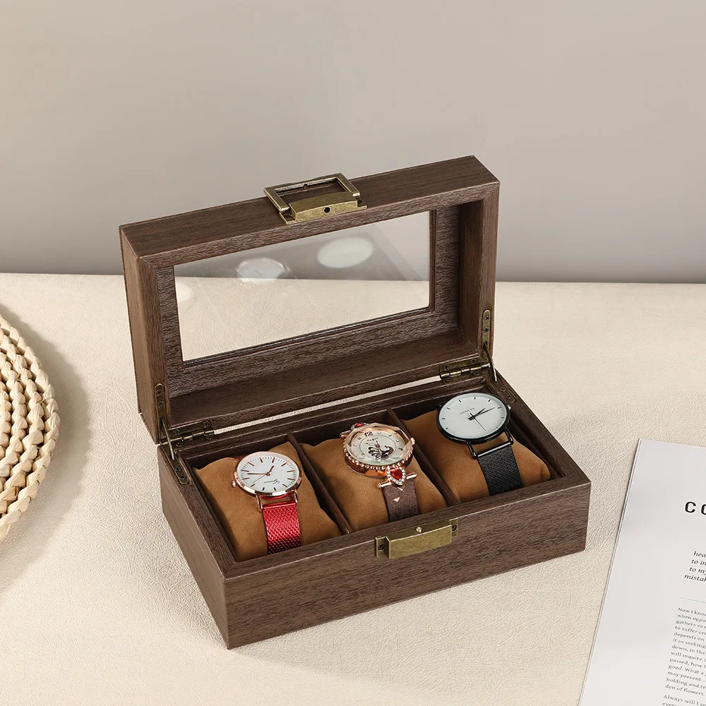 레트로 신상 갈색 나무결 가죽 시계 디스플레이 박스 방진 방습 친환경 PU 가죽 박스