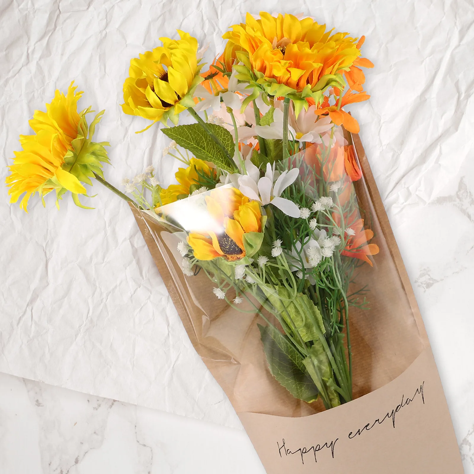 20Pcs Flower Bouquet Packaging Bag Kraft Paper And Plastic Flower Protection Floral Wraps For Birthday Graduation