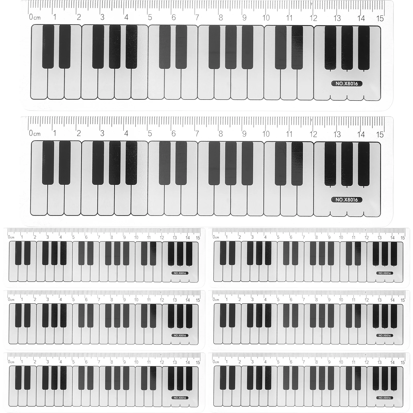 15pcs Music-Themed Plastic Kids Piano Keyboard Transparent Straight Measuring Tool For School Learning Drawing Geometry