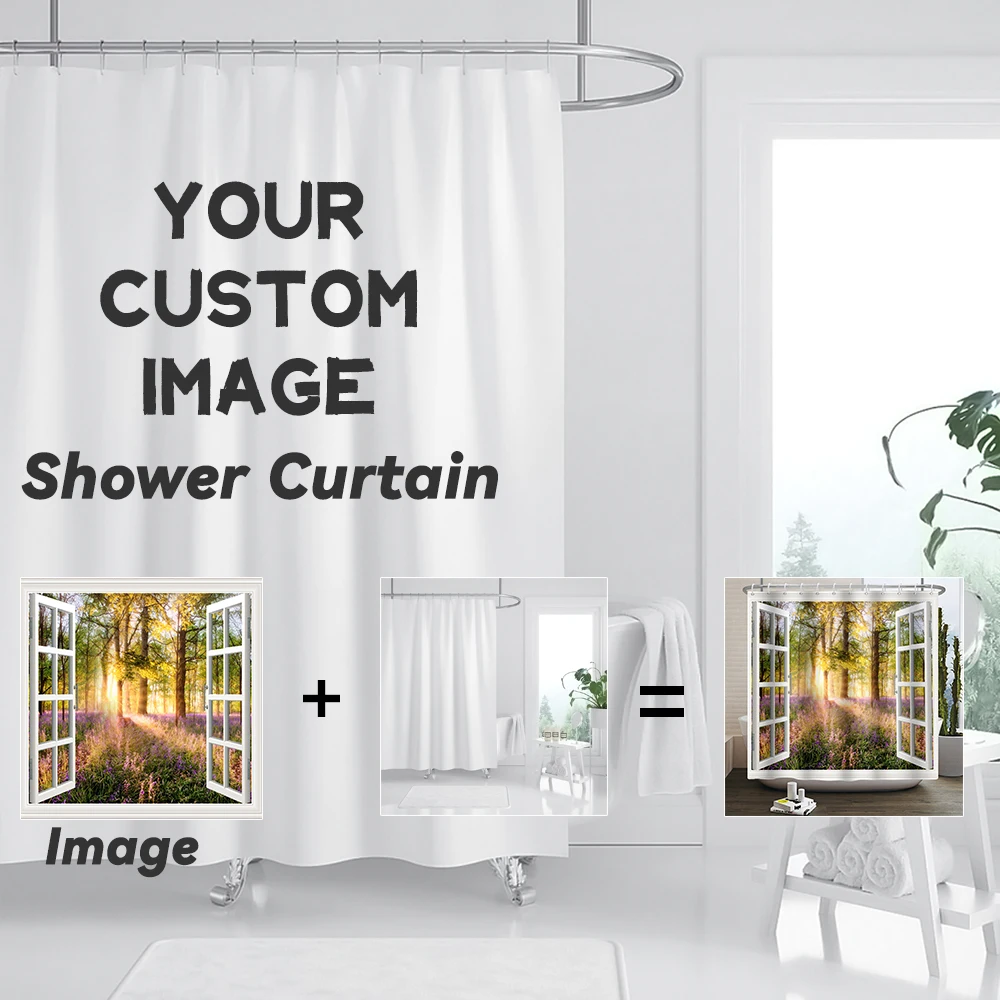 Custom Shower Curtain Personalized Photo Waterproof Bathroom Partition DIY Bathroom Partition with Hooks Hanging Screening