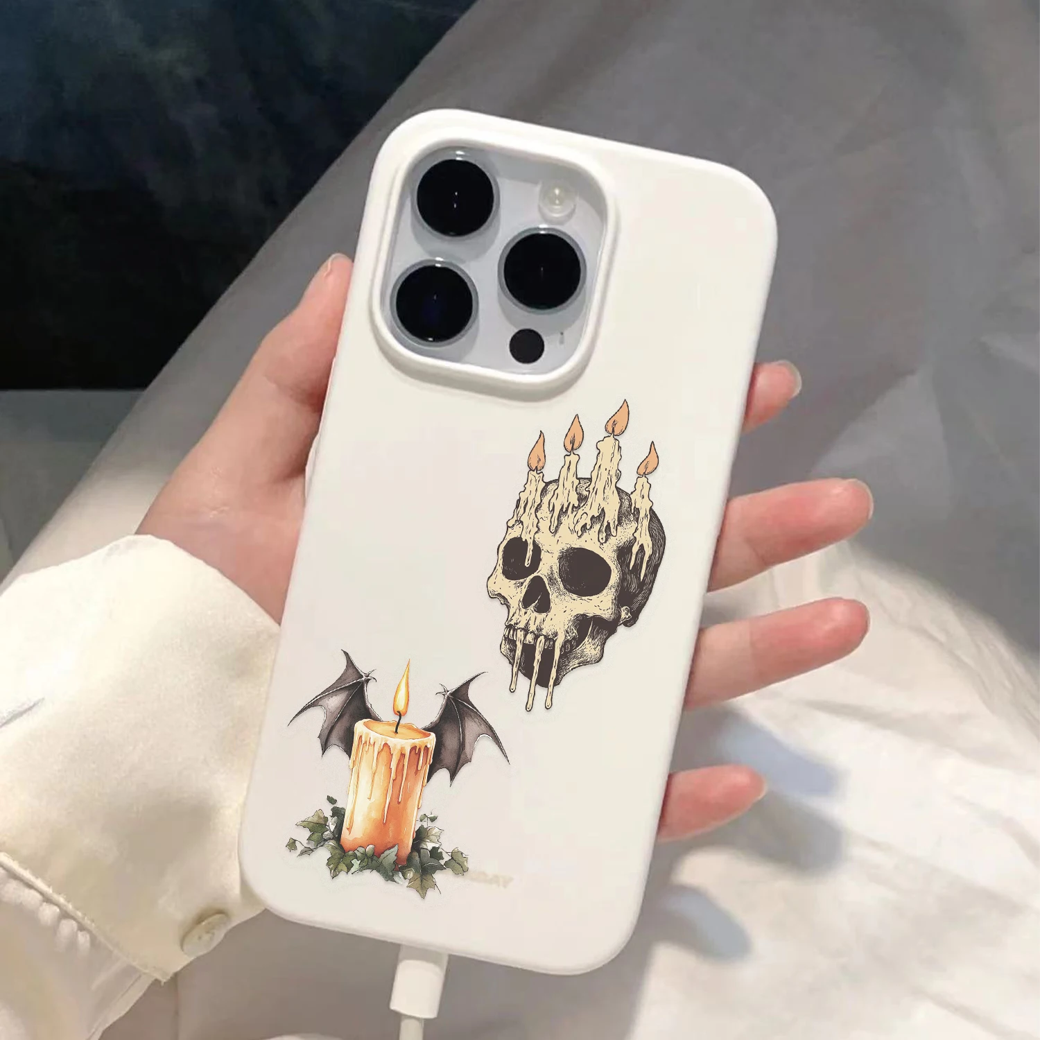 50 szt. Halloweenowe Naklejki z Motywem Ducha i Dyni, Urocze Kreskówkowe Naklejki dla Dzieci, Zabawka DIY na Notatnik, Kask, Samochód, Przezroczyste Naklejki PET