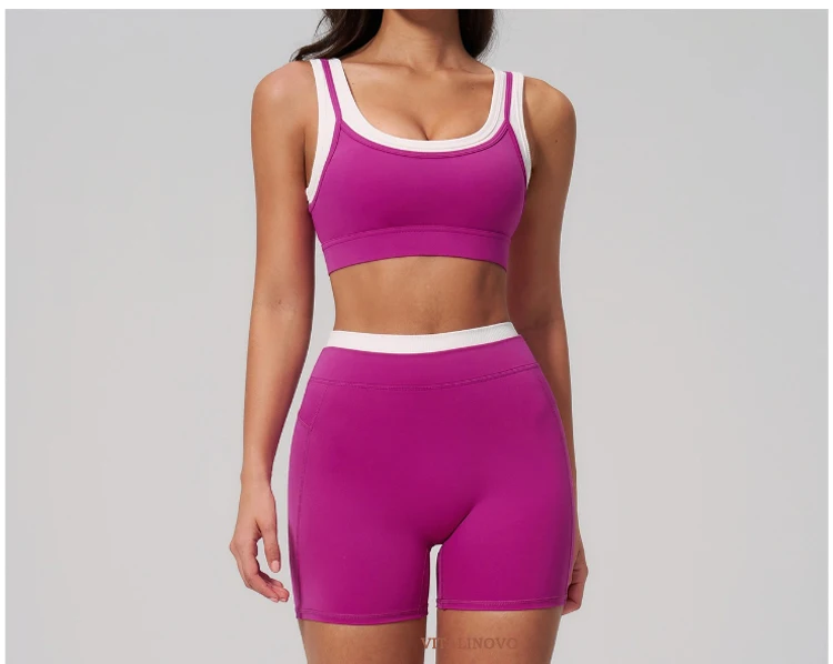 VITALINOVO 2-teiliges Workout-Set für Damen, nahtlose Biker-Shorts mit gepolstertem Sport-BH, sportliche, passende Outfits für Damen, für Fitness, Gym, Yoga – Detail 2