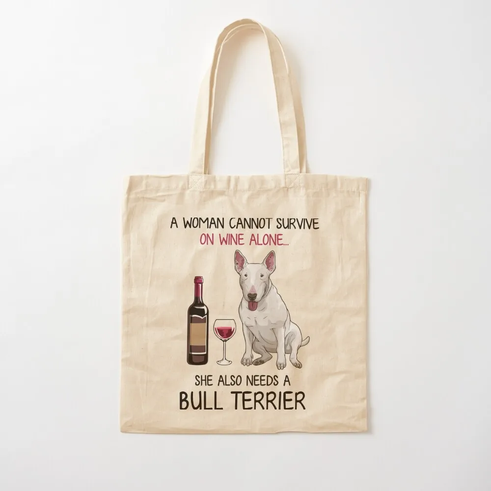 

Bull Terrier and wine Funny dog Tote Bag hand bag ladies sac pour femme Women's shopper bag Canvas Tote