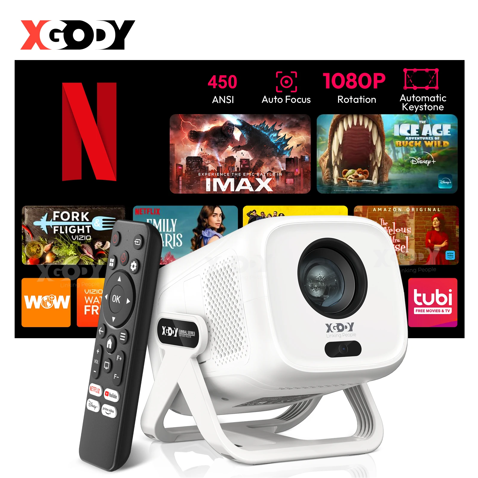 

XGODY 4K Projector Full HD Officially-Licensed Netflix 1080P WiFi BT Video Movie Beam Projector Home Theater Cinema Beamer