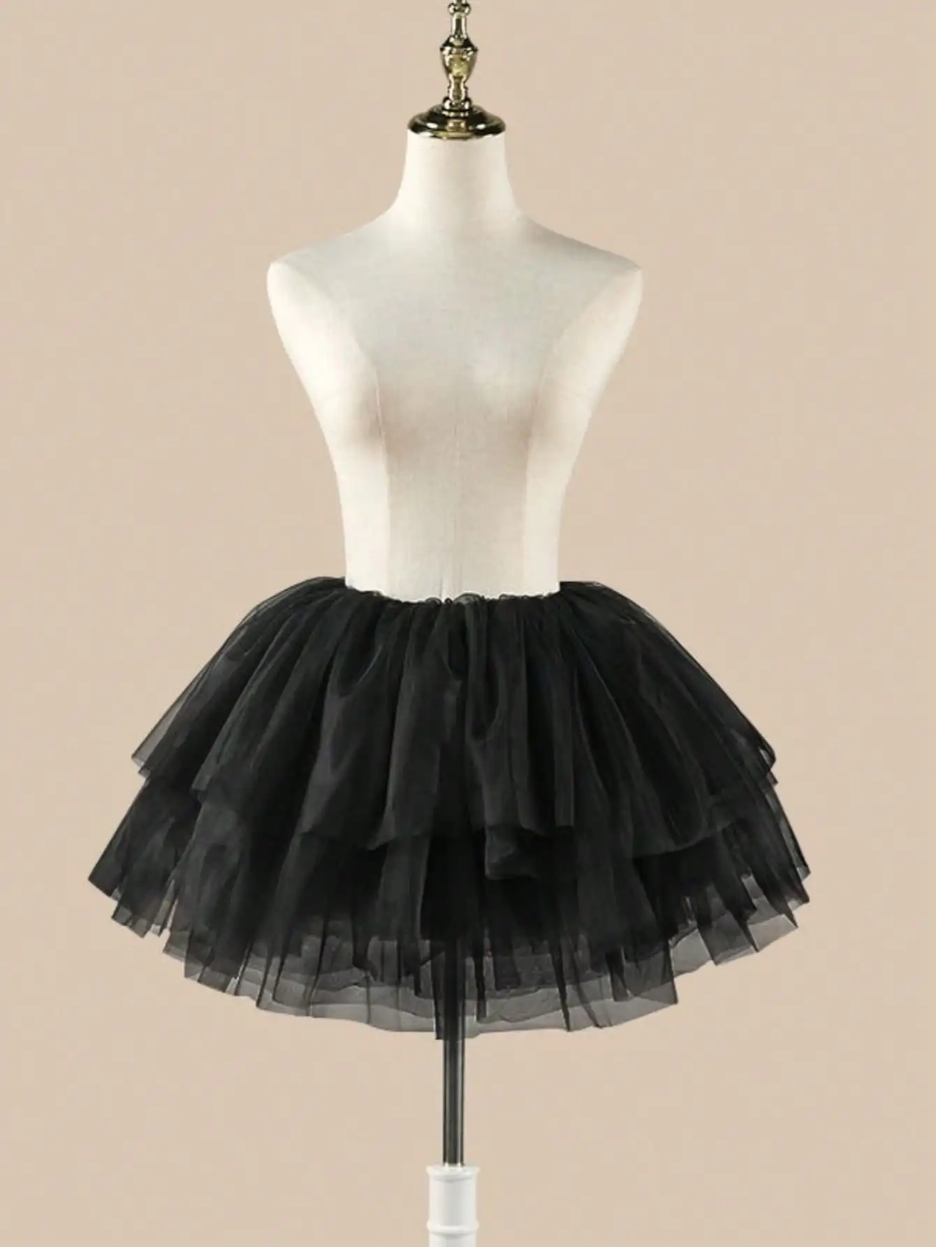 2024 ใหม่สีขาวสีดํา PUFFY Tulle Lolita กระโปรงคอสเพลย์กระโปรงไม่มีกระดูก