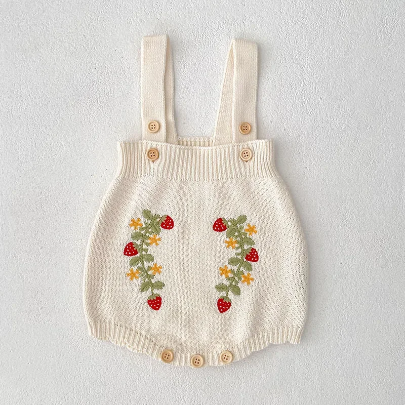 

Toddler Baby Girl Knitting Romper Autumn Infant Romper Baby Girls Knitted Jumpsuit Sleeveless Embroidery Flower Baby Clothing
