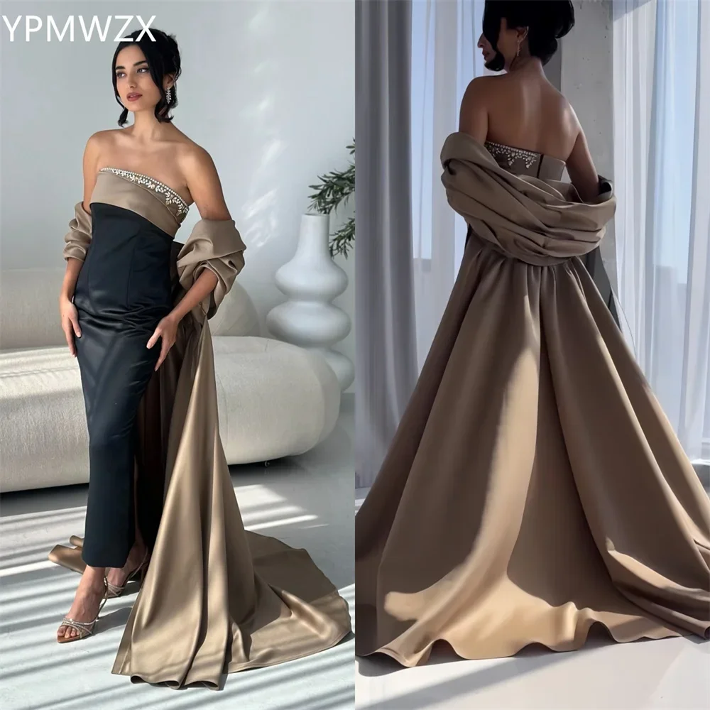 Customized Evening Dress Party Occasion Women Prom Gown YPMWZX Strapless Column Floor Length Skirts Fold Stole Beading Bespoke O