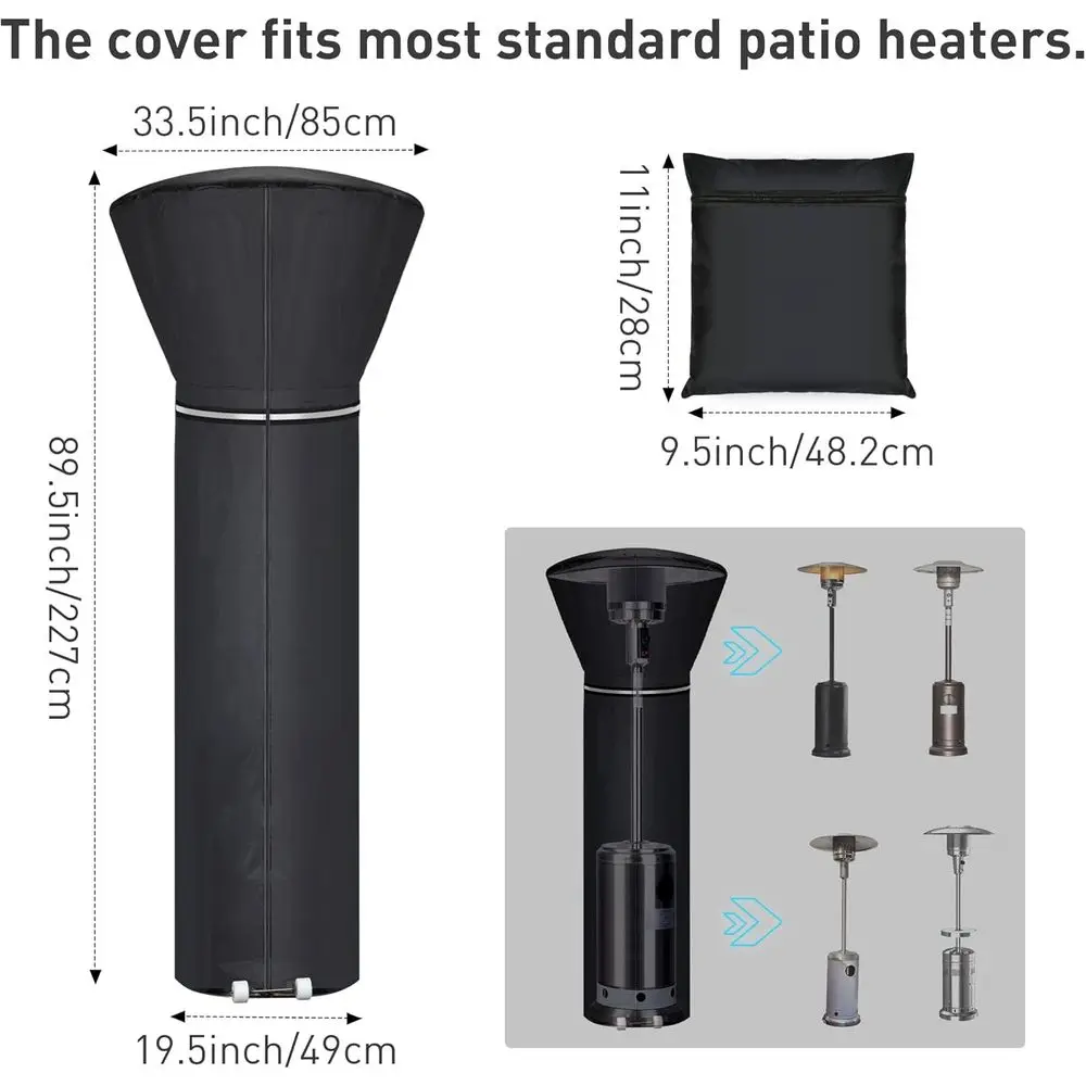 Reflective Strip Patio Heater Cover, Outdoor Waterproof, Dustproof, Wind and Sunlight Resistant, Black, 89.5 Dome x 33.5 x 19.5