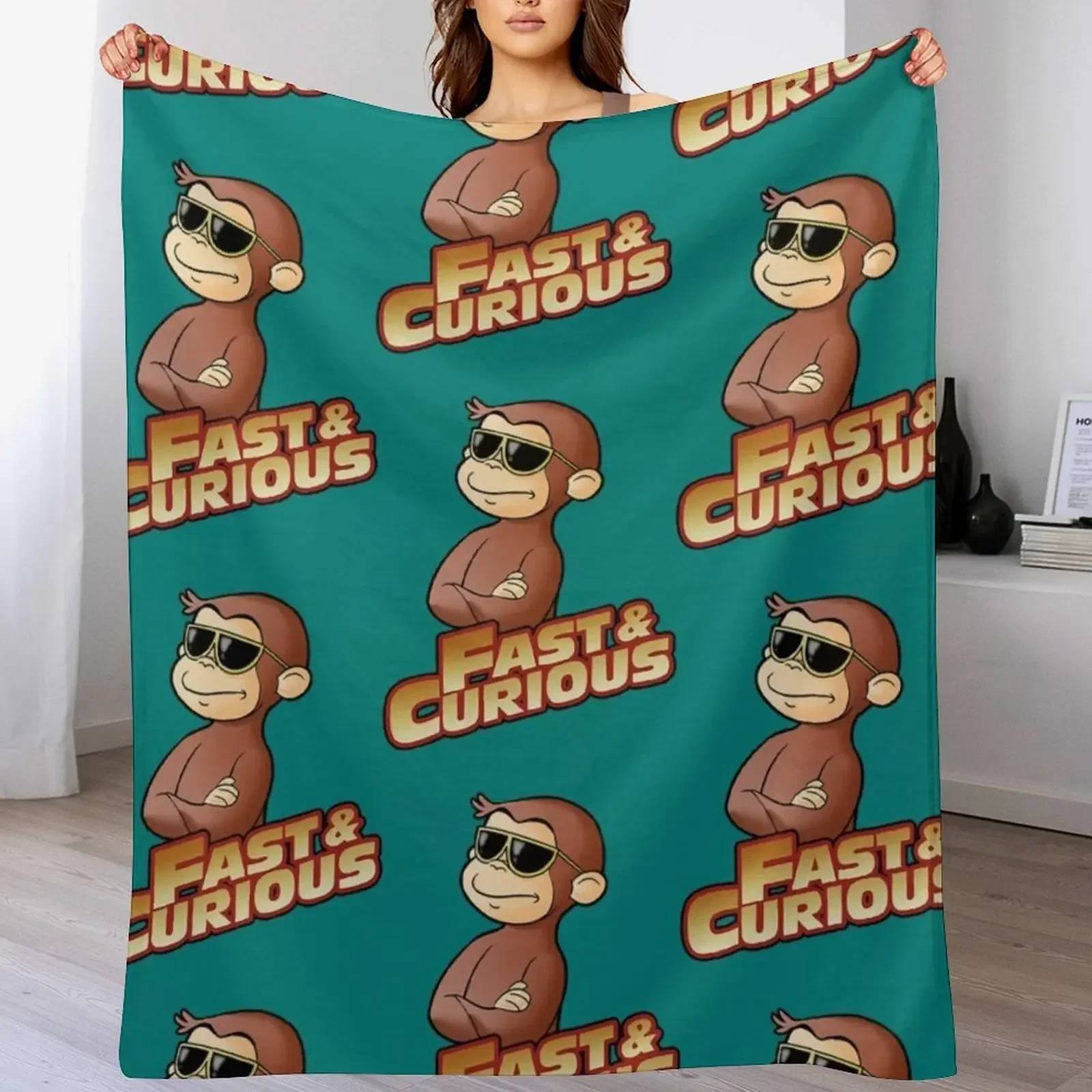 

Curious George FAST AND CURIOUS. Throw Blanket Soft Cozy Blanket for Pet Kids Adults