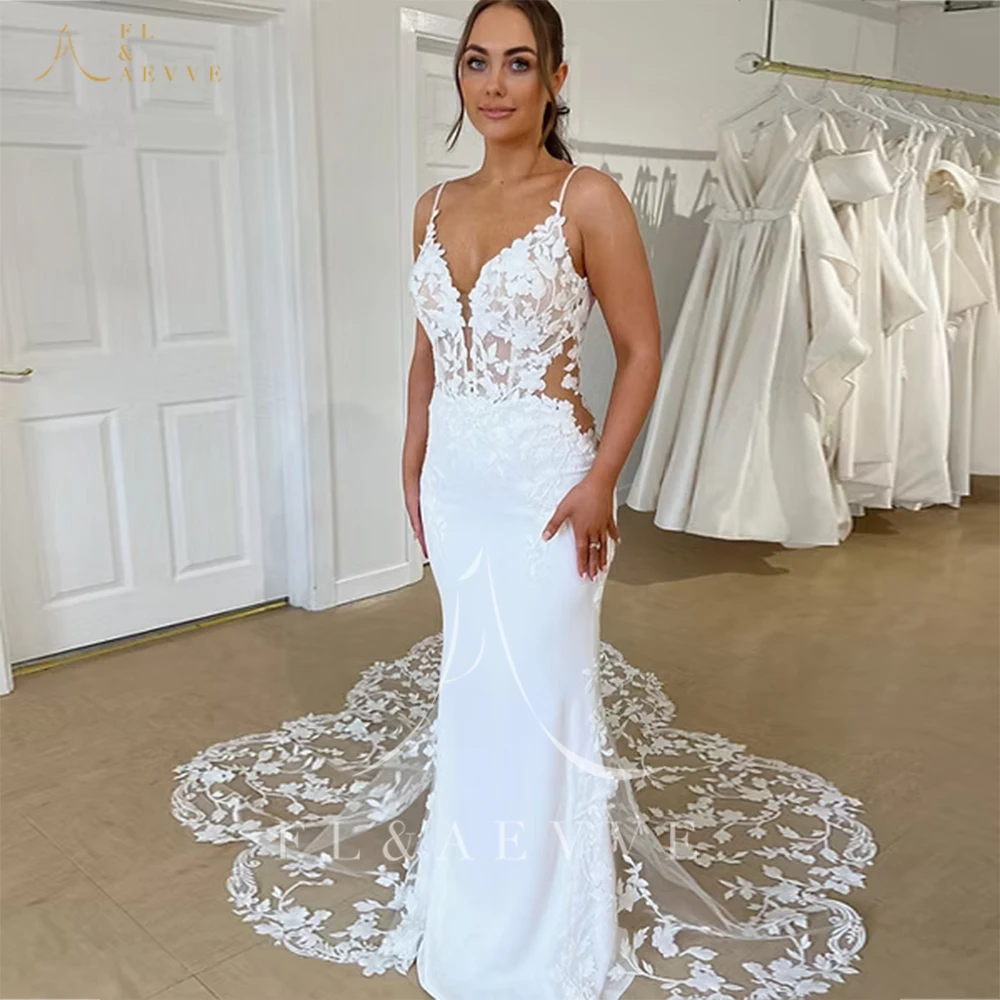

FL&AEVVE Customized Lace V-Neck Wedding Dress with Court Train Elegant Wedding Dress Appliques Bridal Gown Vestido De Noiva