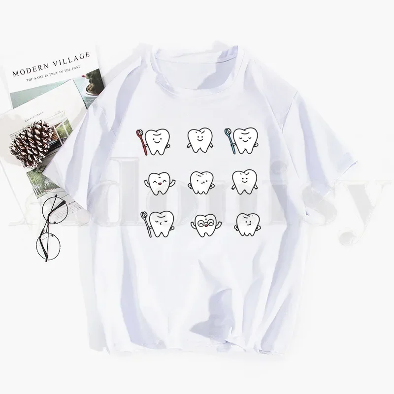 Tooth and Dentist Graphic Aesthetic Funny Fashion Tshirt Hip Hop Girl Print Top Tees Harajuku Tshirts Fashion Summer T-shirt