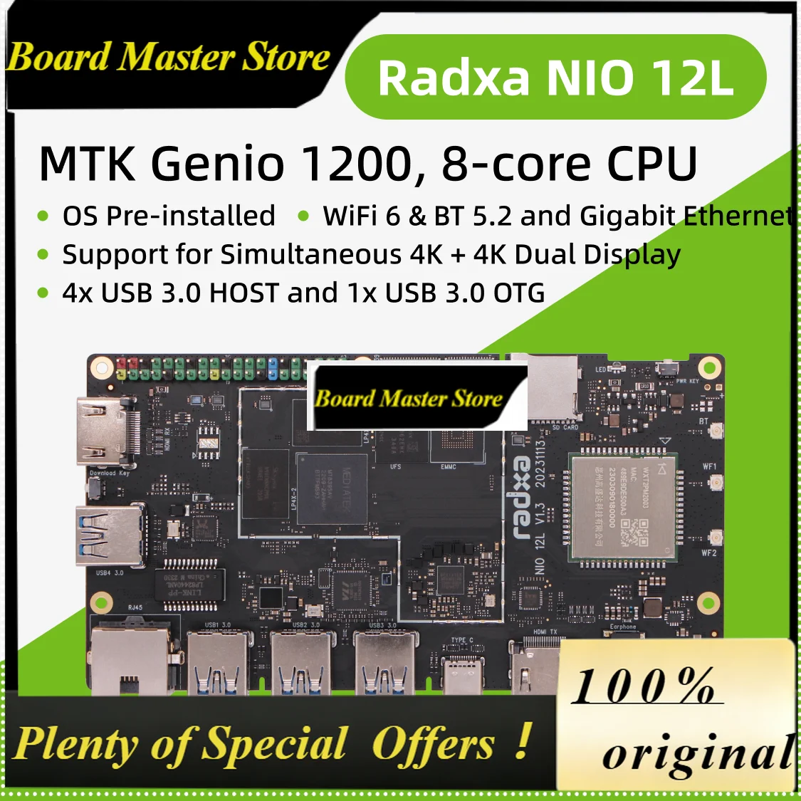 BoMaSRadxa Nio 12l Sbc, Mtk Genio 1200 8-core Cpu, Os Pre-installed,single Board Computer