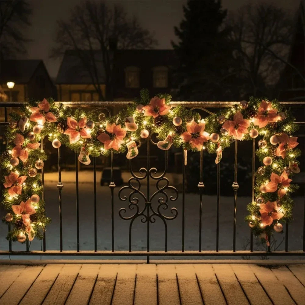 2.7m Christmas LED Rattan Garland Decorative Staircase Fireplace Christmas Decoration Xmas Tree Rattan Banner Home Stair Pendant