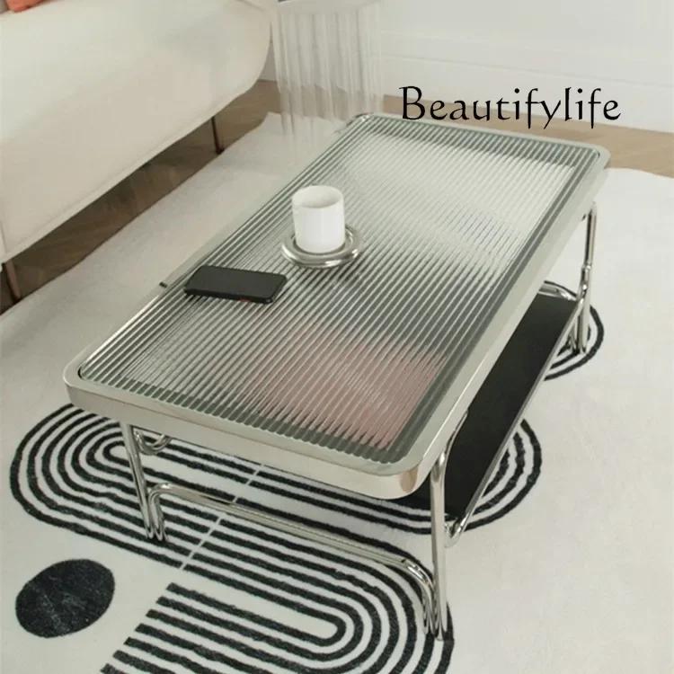 R Changhong Glass Coffee Table Multi-functional Small Table Stainless Steel Modern Simple Coffee Table Square Living Room Storag