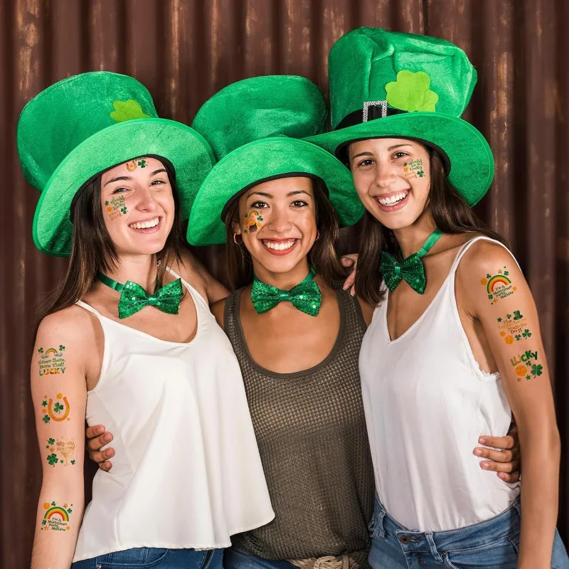 108Pcs St Patrick’s Day Temporary Tattoos Lucky Irish Shamrock Rainbow Removable Stickers for St Patricks Day Parties Supplies